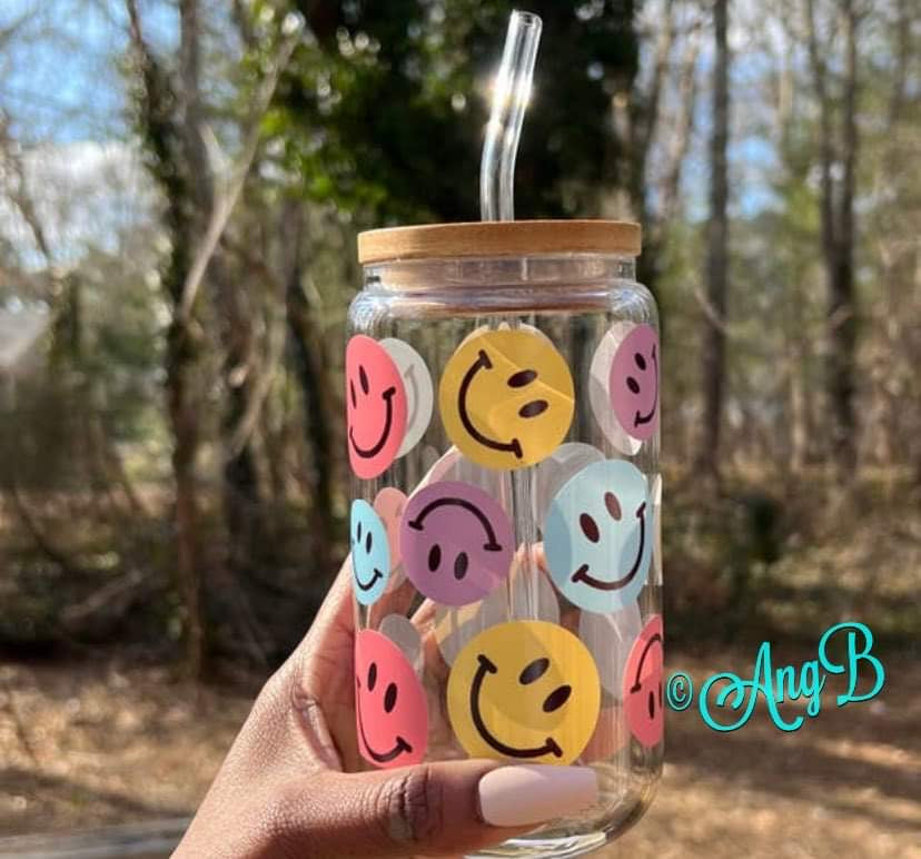Libby Smiley Face Glass Can